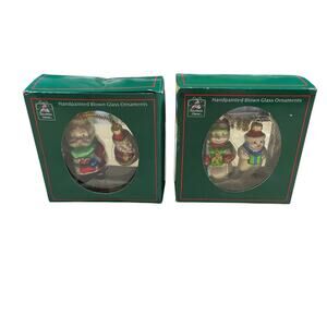 Christmas House Hand Painted Glass Ornaments Set of Two New In Box